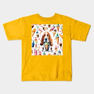 Cute basset hound dog ice cream pattern gift ideas Kids T-Shirt